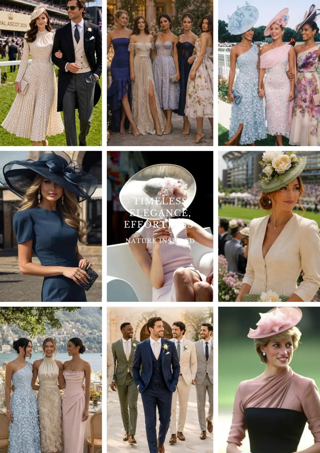 Dress code moodboard with timeless elegance and nature-inspired outfits